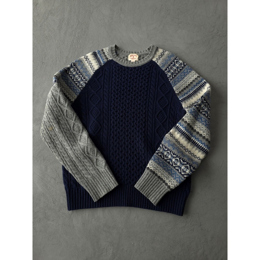 Brooks Brothers Red Fleece Wool Cable Knit Crewneck Sweater Grey Blue L